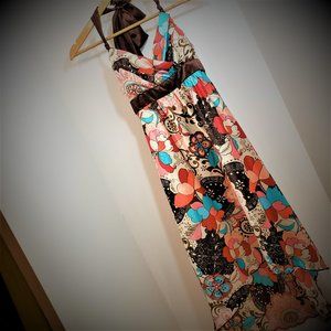 2/$30 Halter High-Low flowing Maxi Dress brown red